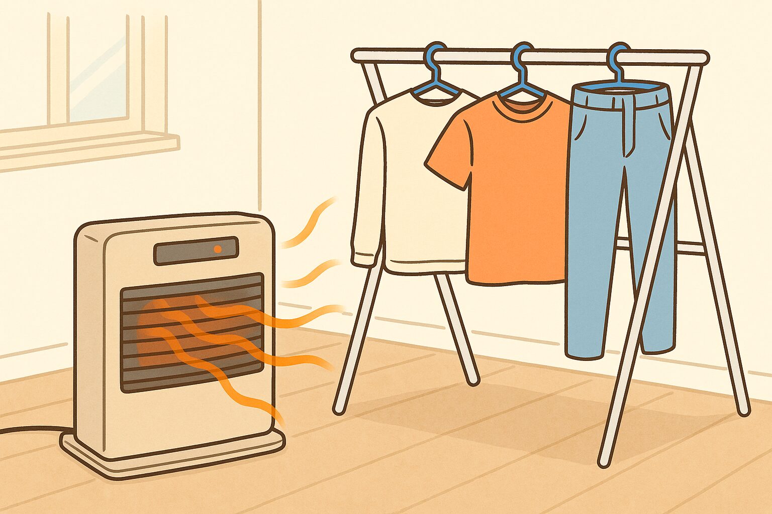 ファンヒーターで洗濯物は乾く？安全性と効率的な部屋干しテクニック